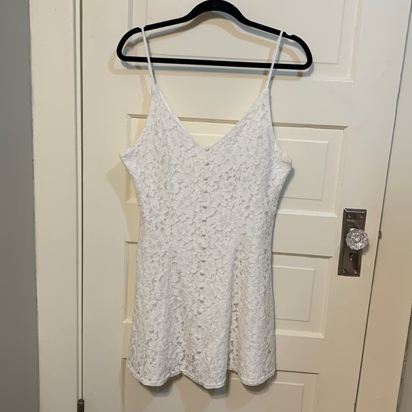 Lulus Easy Love Button Down Front White Lace Skater Mini Dress  Sz XL - Picture 4 of 13